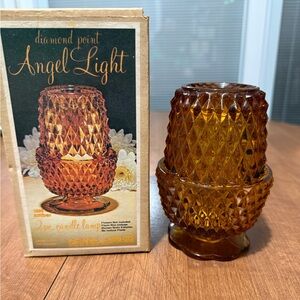 Indiana Diamond Point fairy lamp in Amber with box!